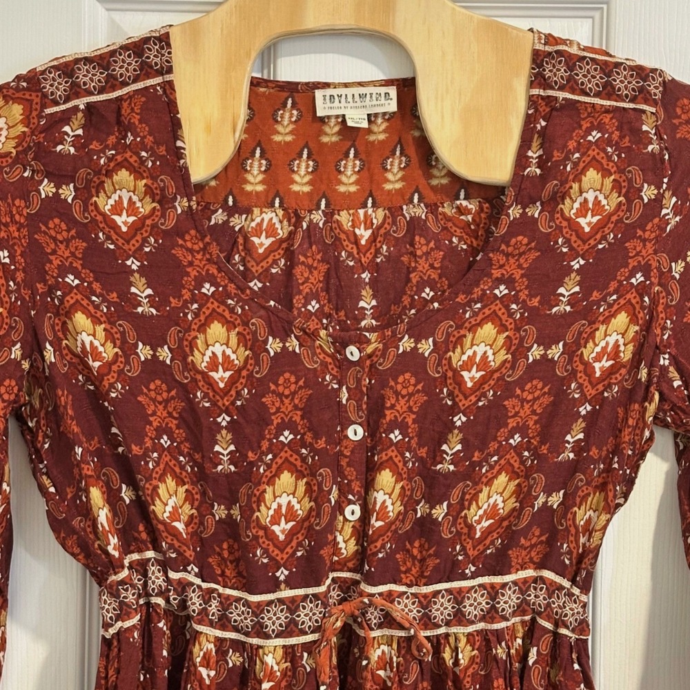 Idyllwind Miranda Lambert Paisley Boho Mini Dress Rust Women's XXL Pockets Fall - Picture 2 of 15